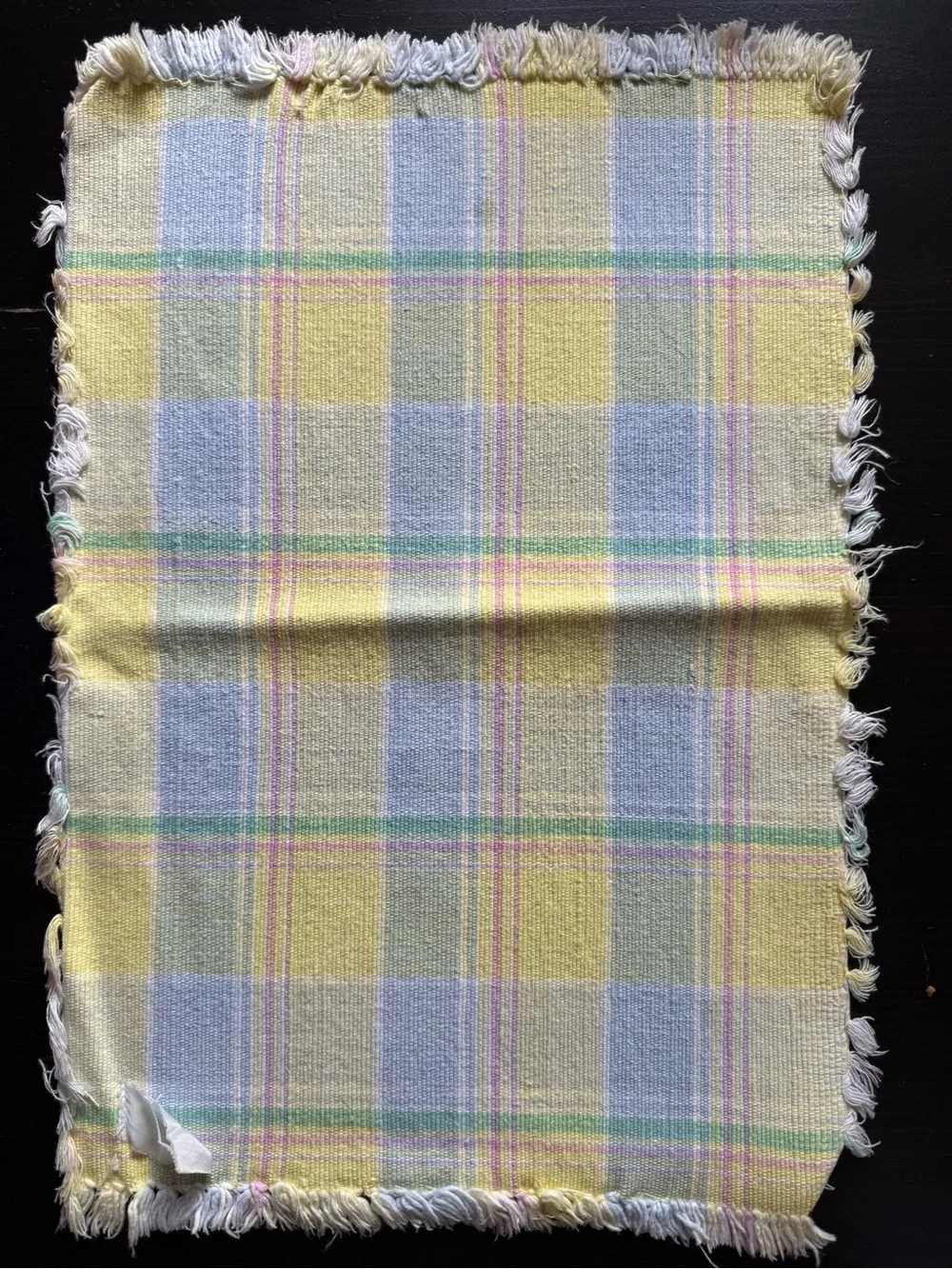 Fiesta Pastel Plaid Fringe placemats and napkins - Yellow & Blue from 1999